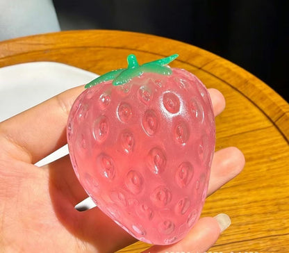 Vaseline Strawberry Stress Ball Squishy, Clear Jelly Fruit Fidget Toy, ASMR Moldable Squeeze Toy for Stress Relief