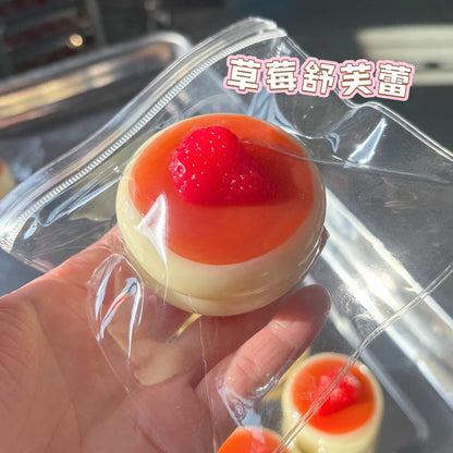 Souffle Pancake Silicone Squishy Toy, Food Grade Soft Squeeze Fidget Toy, Realistic Dessert Stress Relief Sensory Toy for Kids Adults, Strawberry Blueberry Mango Options