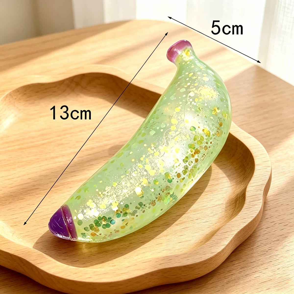 Glitter Banana Squishy Squeeze Toy, Soft TPR Fidget Stress Relief Toy, Stretchy Maltose Squeeze Sensory Toy for Kids Adults Party Favor