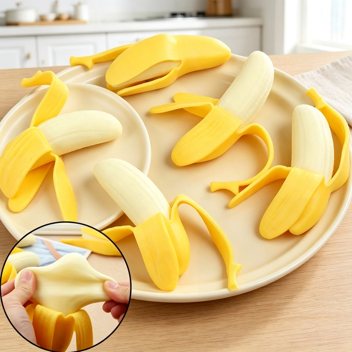 Peelable Banana Squishy Fidget Toy, TPR Flour Filled Stretchy Squeeze Toy, Simulation Fruit Stress Relief Decompression Toy for Kids Adults Party Gift