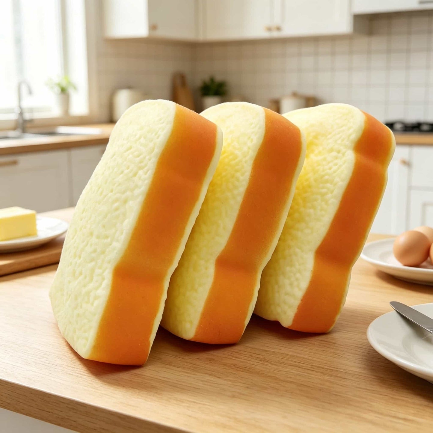 Realistic Toast Bread Slice Squishy Fidget Toy, TPR Shell With Flour Filling Soft Squeeze Stress Relief Toy For Kids Adults