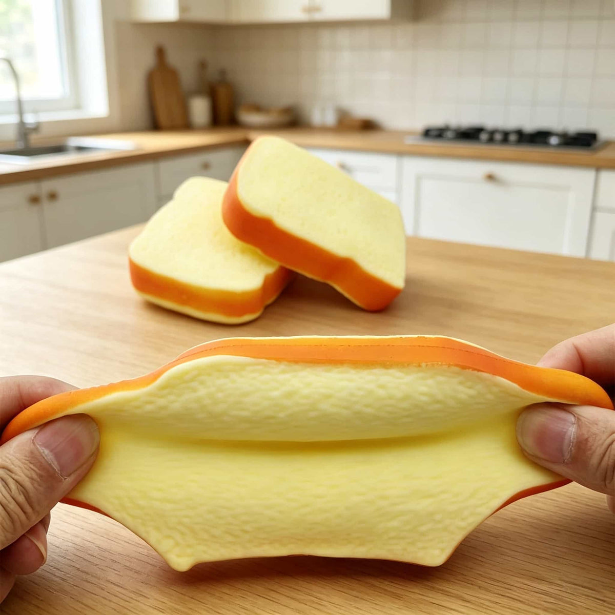 Realistic Toast Bread Slice Squishy Fidget Toy, TPR Shell With Flour Filling Soft Squeeze Stress Relief Toy For Kids Adults