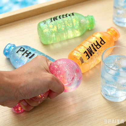 Glitter Prime Bottle Maltose Squishy Toy, Soft Stretch Squeeze Stress Relief Fidget Sensory Toy for Kids Adults