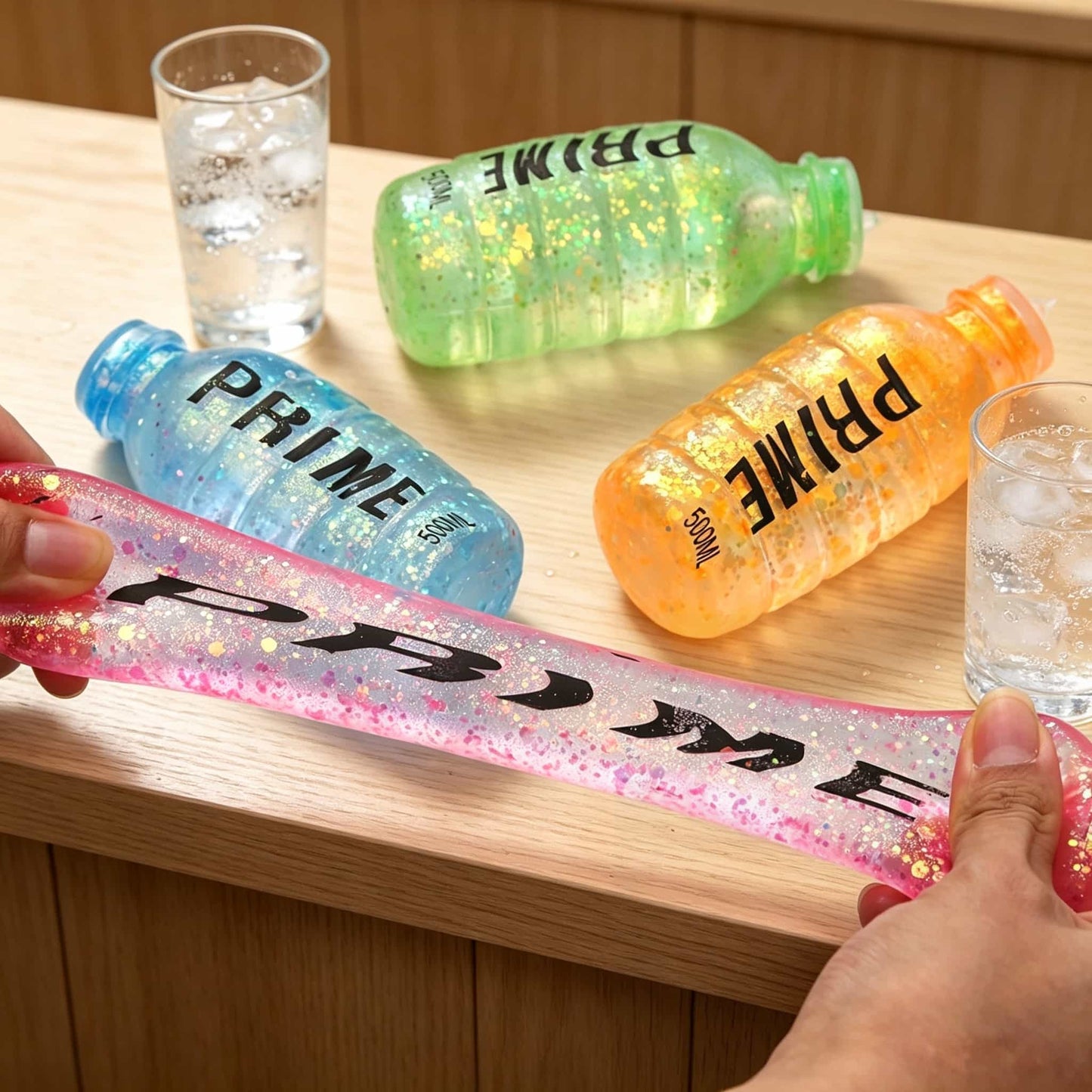 Glitter Prime Bottle Maltose Squishy Toy, Soft Stretch Squeeze Stress Relief Fidget Sensory Toy for Kids Adults