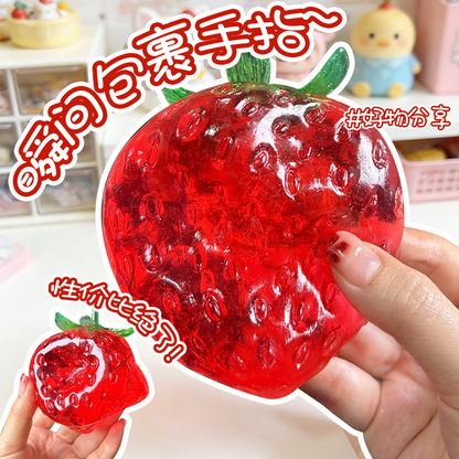 Vaseline Strawberry Stress Ball Squishy, Clear Jelly Fruit Fidget Toy, ASMR Moldable Squeeze Toy for Stress Relief