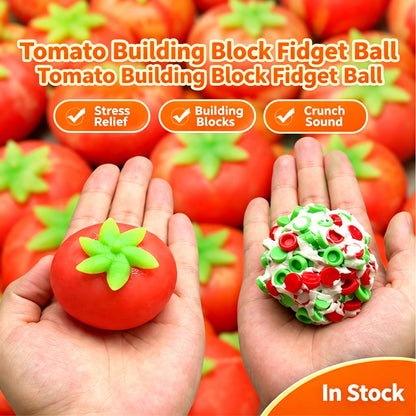 Tomato Crunch Squeeze Ball Fidget Toy, Building‑Block Filled Stress Relief Hand Exercise Squishy Toy
