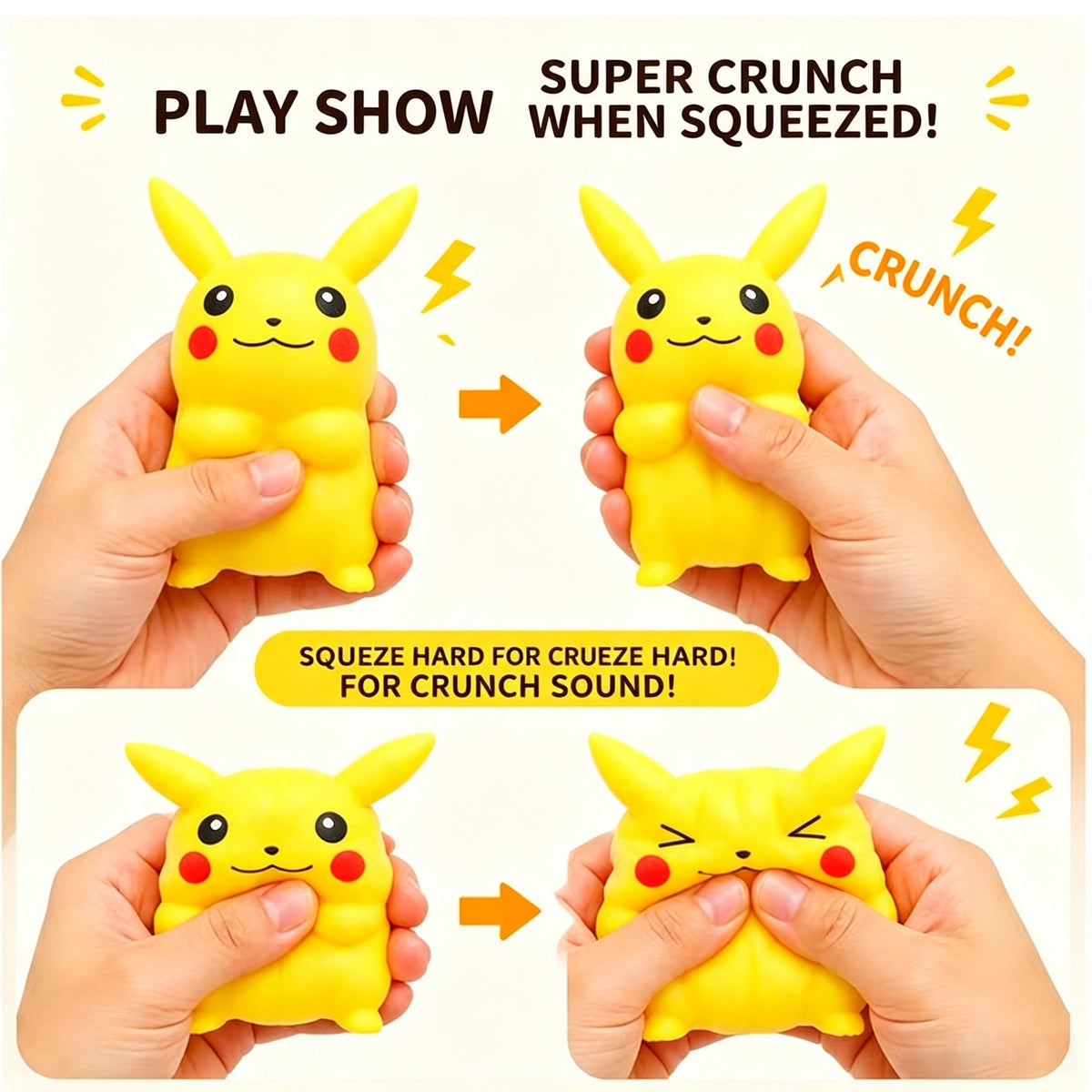Crunchy Pikachu Building‑Block Squish Ball, Mouldable Slow‑Rebound Stress Squeeze Fidget Toy for Wholes