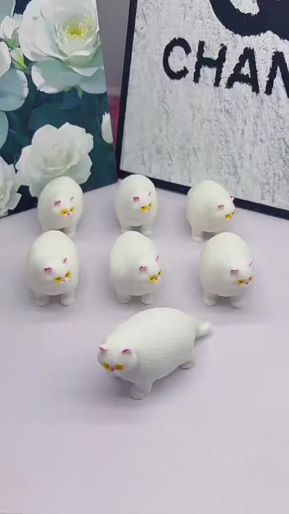 Crunchy White Chubby Cat Building‑Block Squish Ball, Mouldable Slow‑Rebound Stress Squeeze Fidget Toy
